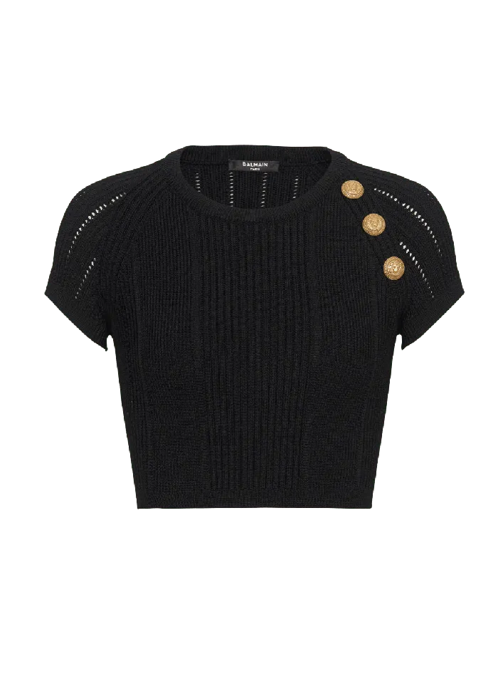 Balmain Tops And Shirts Women 3button Fine Knit Top Black