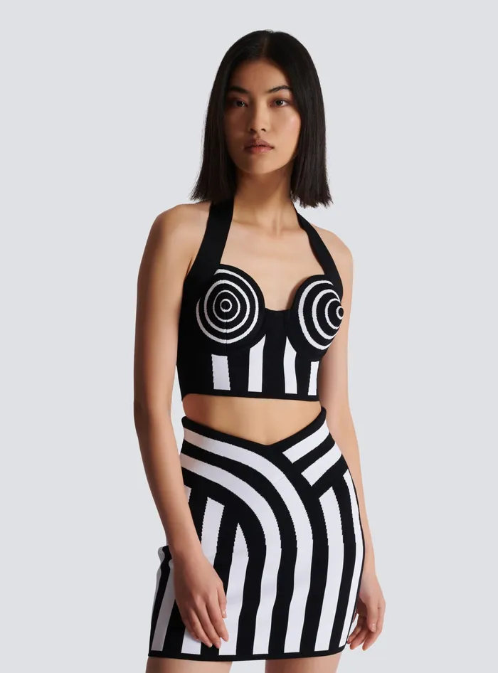 Balmain Tops And Shirts Women Striped Knit Halterneck Top Black
