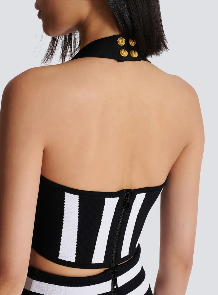 Balmain Tops And Shirts Women Striped Knit Halterneck Top Black