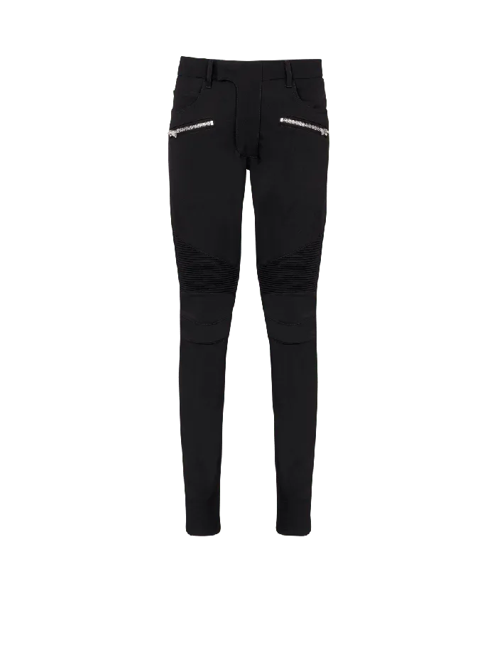 Balmain Trousers And Shorts Men Tailored Biker Trousers In Stretch Grain De Poudre Black