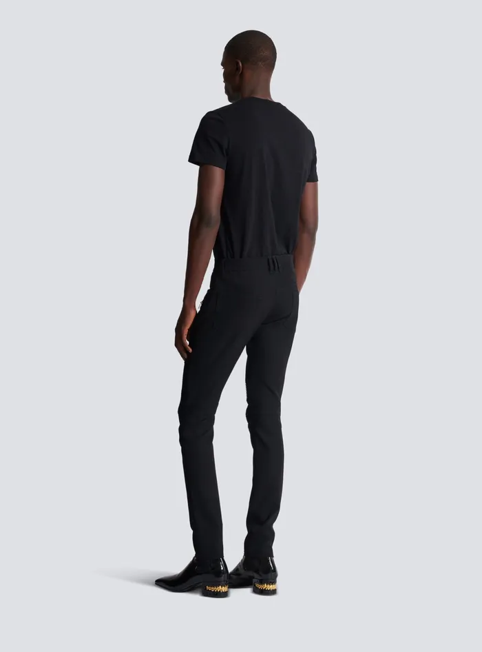Balmain Trousers And Shorts Men Tailored Biker Trousers In Stretch Grain De Poudre Black