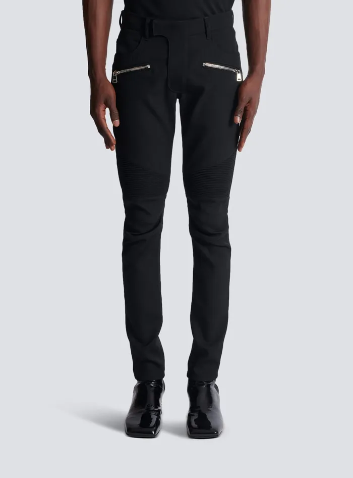 Balmain Trousers And Shorts Men Tailored Biker Trousers In Stretch Grain De Poudre Black