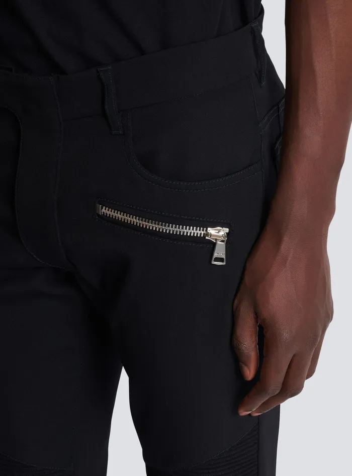 Balmain Trousers And Shorts Men Tailored Biker Trousers In Stretch Grain De Poudre Black