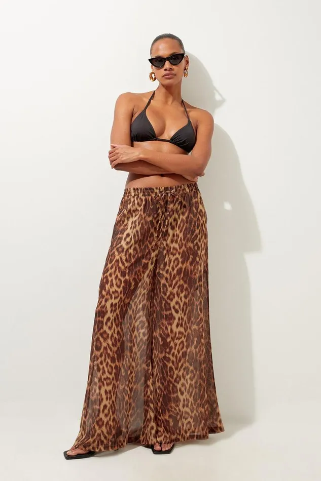 Beachwear Women Karen Millen Cheetah Print Georgette Beach Trousers Animal