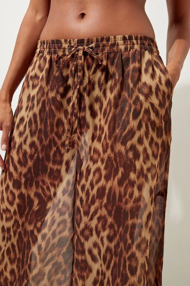 Beachwear Women Karen Millen Cheetah Print Georgette Beach Trousers Animal