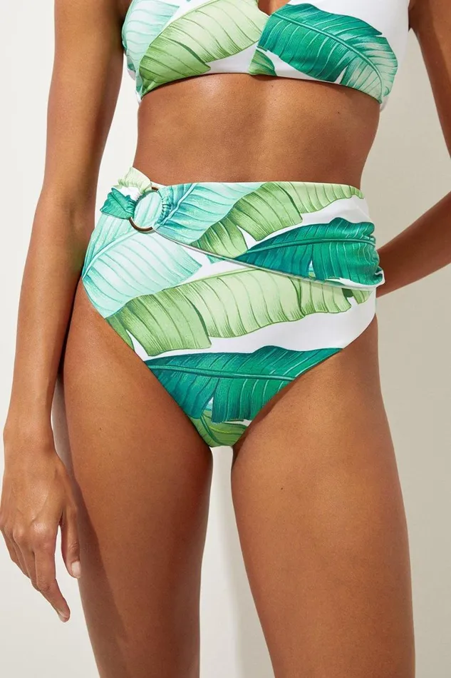 Beachwear Women Karen Millen Palm Print High Waisted Bikini Bottoms Multi