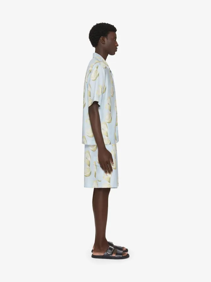 Bermuda Shorts In Silk With Lemon Print Blueyellow Men Givenchy Pants and Shorts