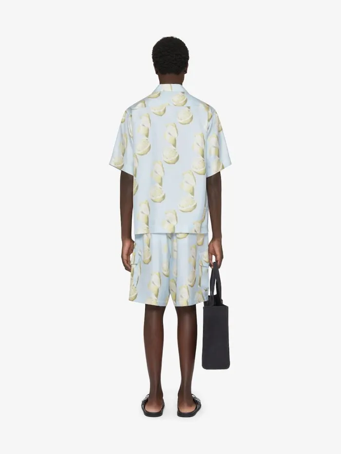 Bermuda Shorts In Silk With Lemon Print Blueyellow Men Givenchy Pants and Shorts