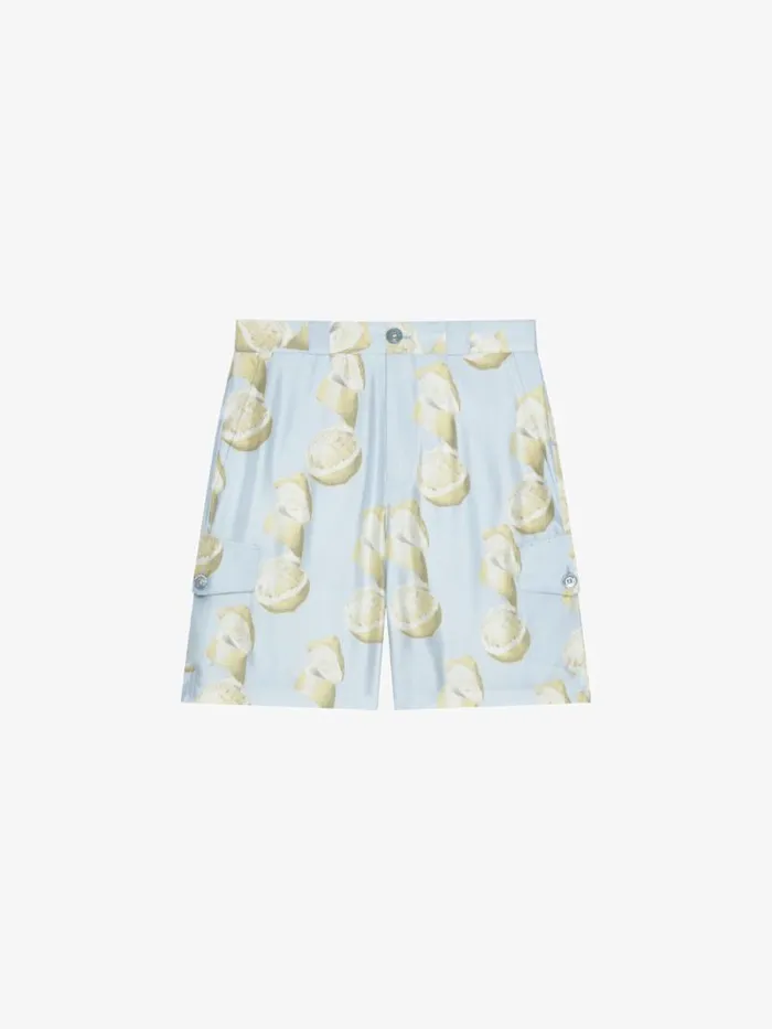 Bermuda Shorts In Silk With Lemon Print Blueyellow Men Givenchy Pants and Shorts