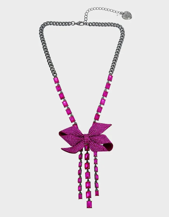 Betsey Johnson Women BETSEYS BOWS CRYSTAL Y NECKLACE PINK Pink