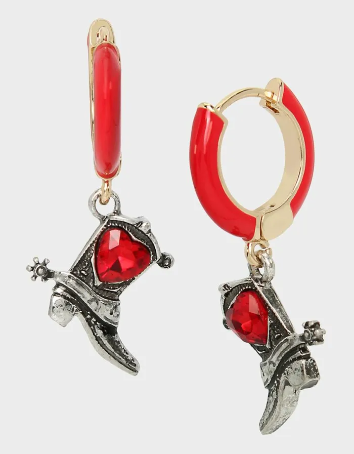 Betsey Johnson Women DEAR BETSEY WESTERN BOOT EARRINGS RED