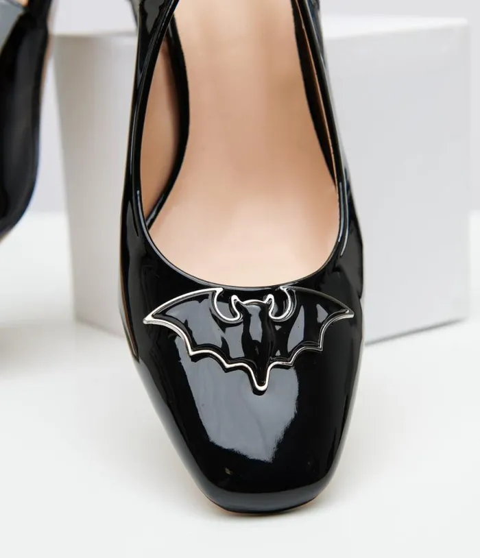 Black Bat Leatherette Slingback Heels HalloweenShoes Unique Vintage Heels