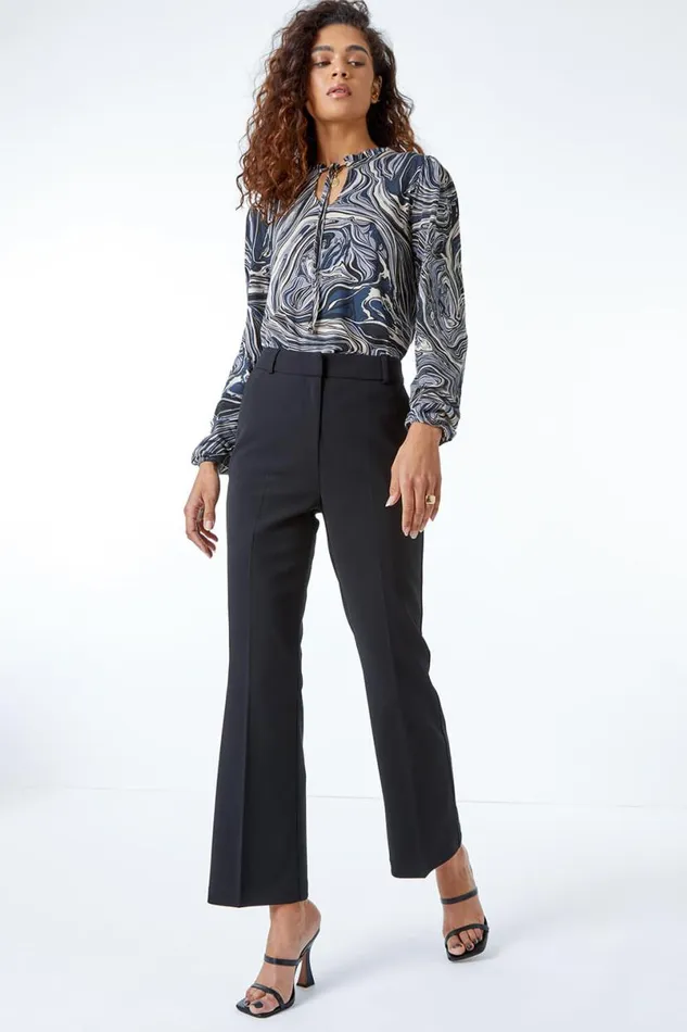 Black Bootcut Leg Stretch Trousers Women Roman Occasionwear