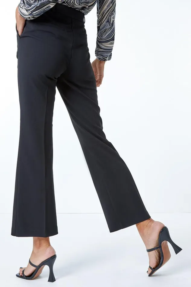 Black Bootcut Leg Stretch Trousers Women Roman Occasionwear