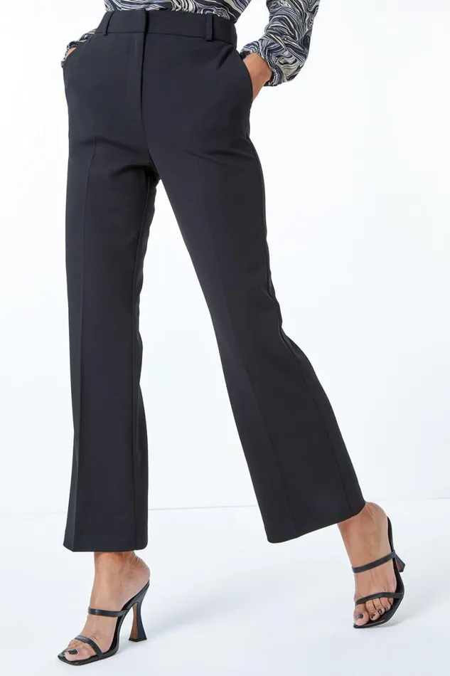 Black Bootcut Leg Stretch Trousers Women Roman Occasionwear