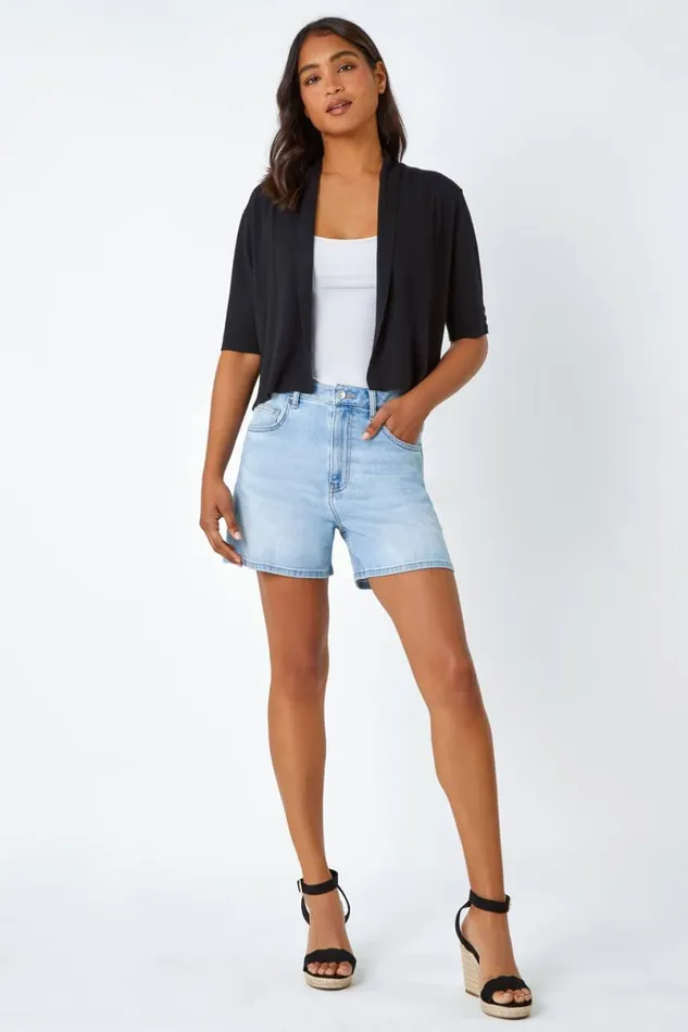 Black Button Cuff Knitted Shrug Women Roman Jackets