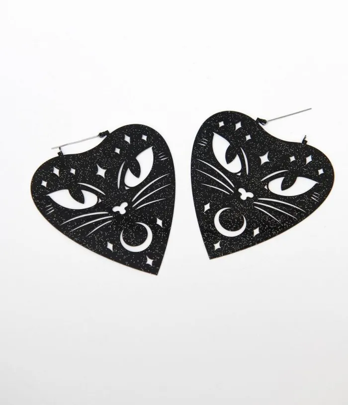 Black Cat Ouija Planchette Earrings Accessories Unique Vintage Earrings