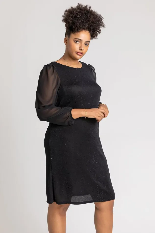 Black Curve Sparkle Swing Dress Women Roman Dresses