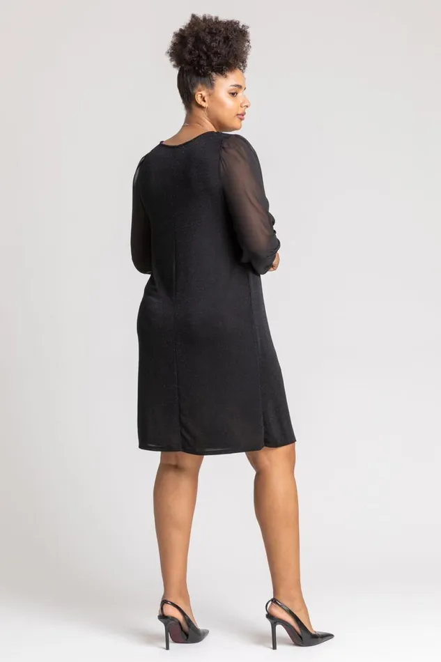 Black Curve Sparkle Swing Dress Women Roman Dresses