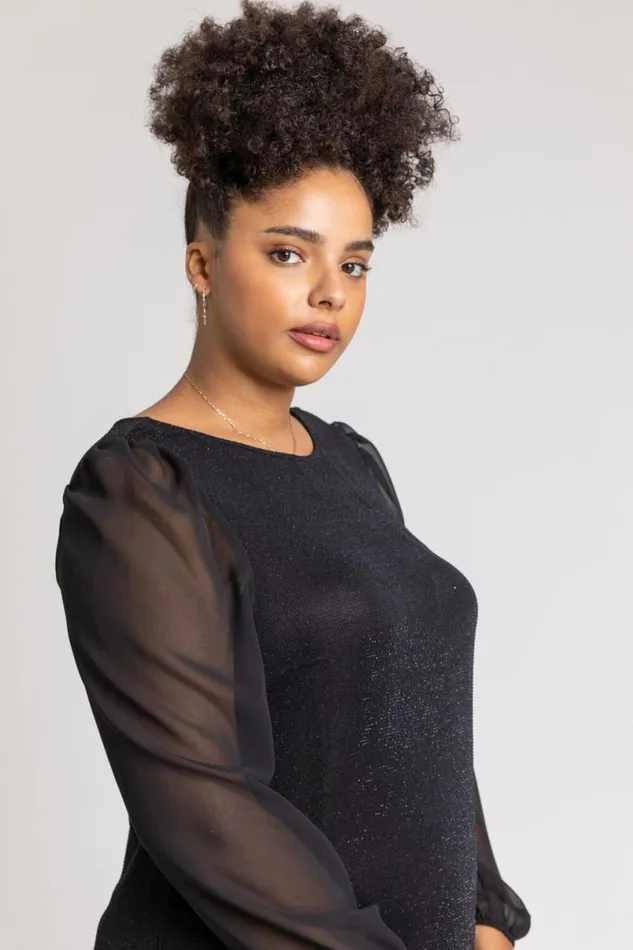 Black Curve Sparkle Swing Dress Women Roman Dresses