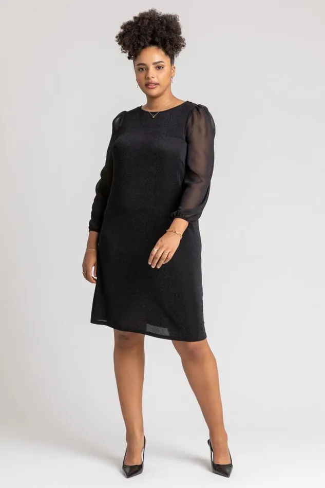 Black Curve Sparkle Swing Dress Women Roman Dresses