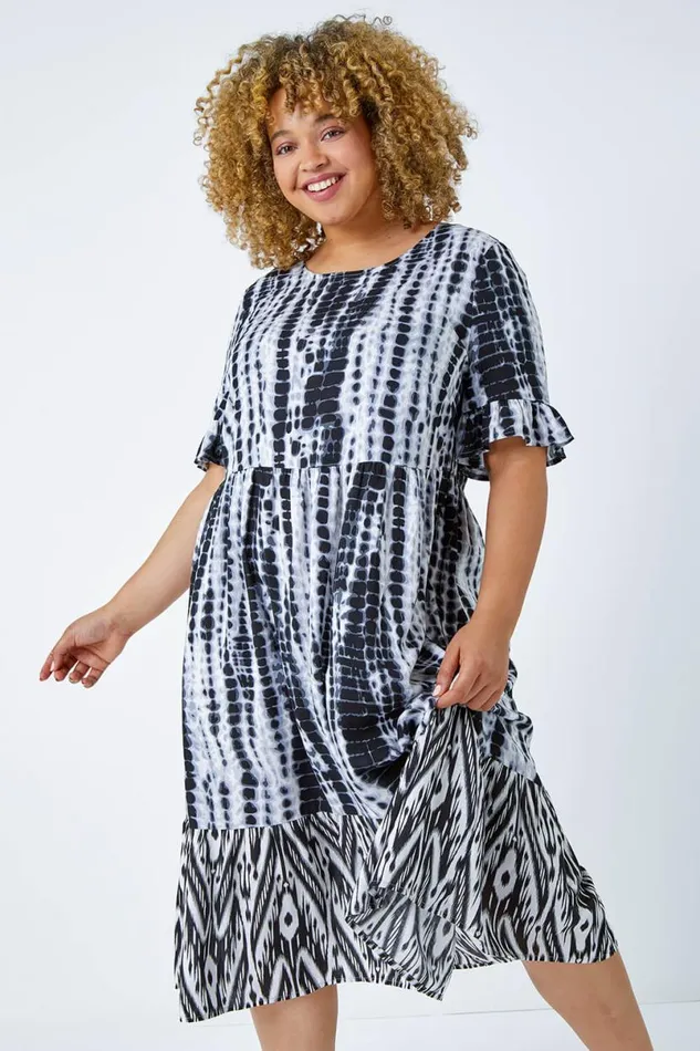 Black Curve Tie Dye Maxi Dress Women Roman Dresses