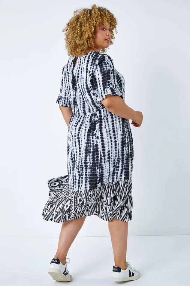 Black Curve Tie Dye Maxi Dress Women Roman Dresses
