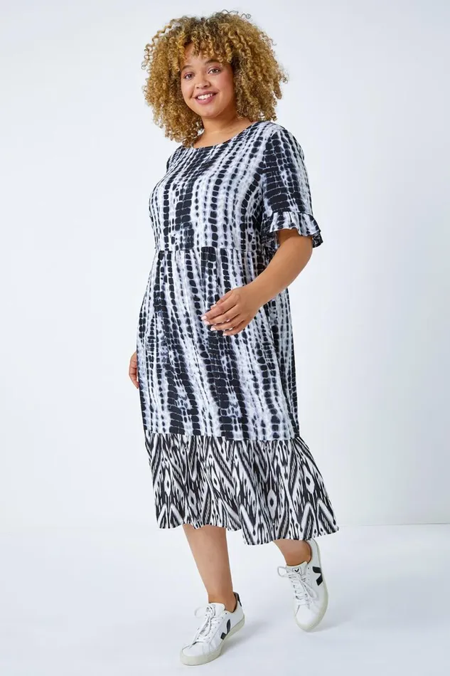 Black Curve Tie Dye Maxi Dress Women Roman Dresses