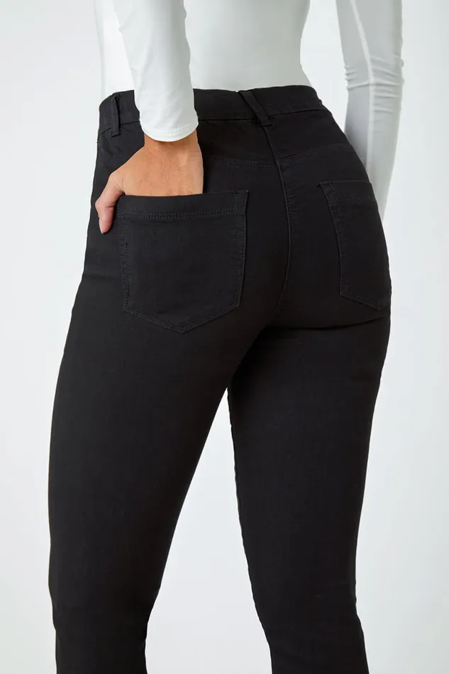 Black Elastic Waist Cropped Denim Jegging Women Roman Coords