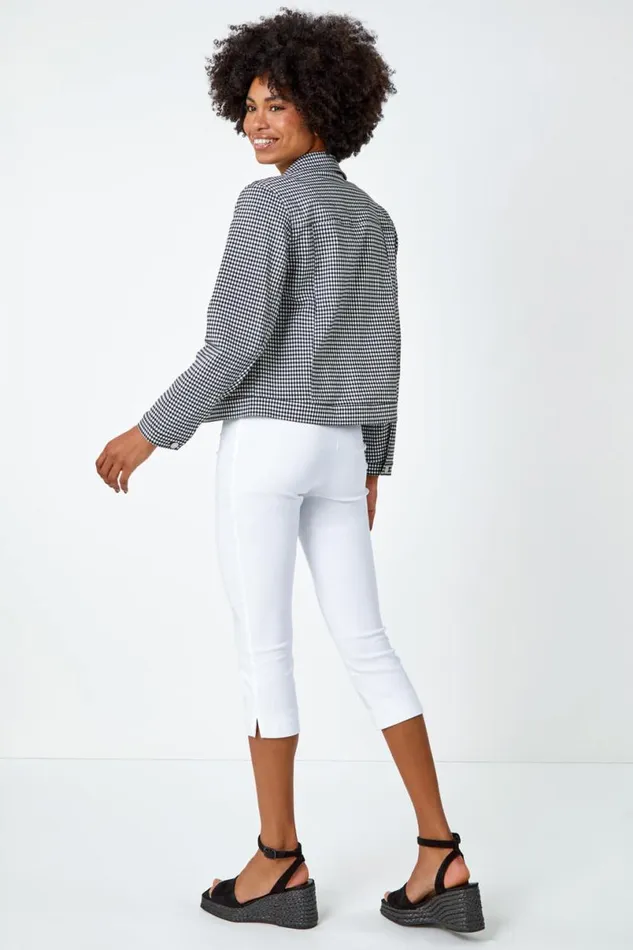 Black Gingham Stretch Pocket Detail Jacket Women Roman Jackets