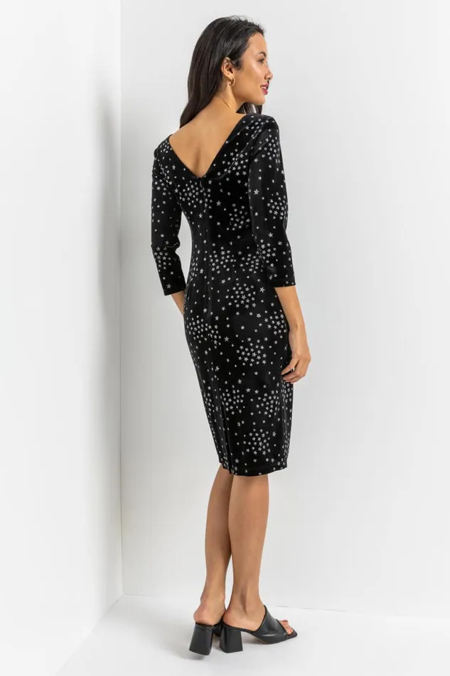 Black Glitter Star Print Velvet Dress Women Roman Dresses