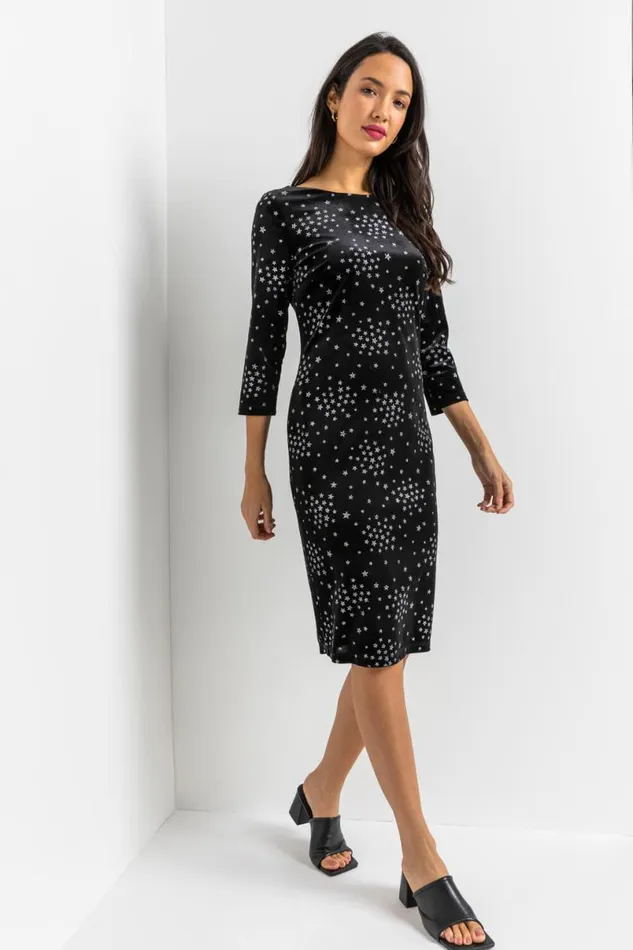 Black Glitter Star Print Velvet Dress Women Roman Dresses