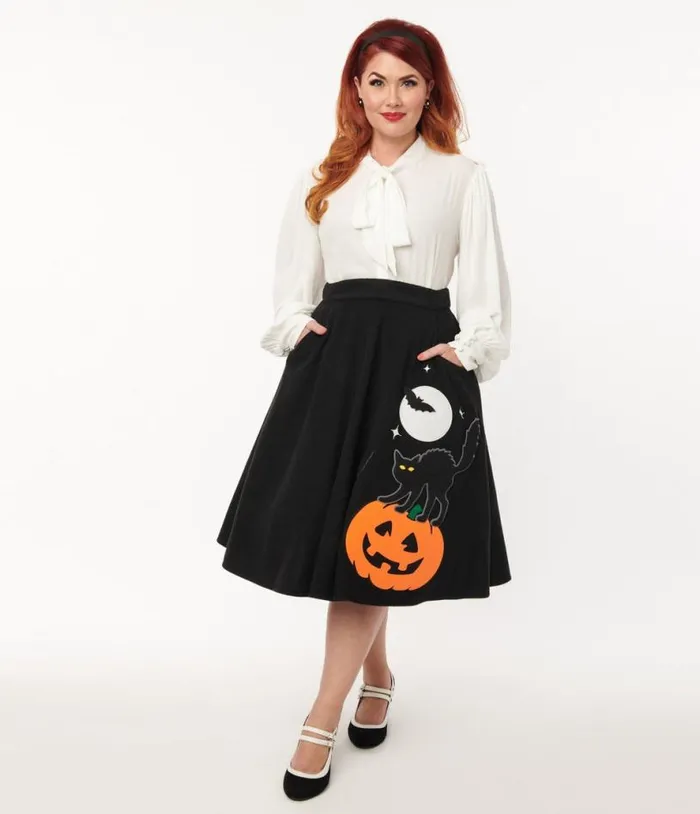 Black Halloween Music Box Soda Shop Swing Skirt ClothingHalloweenPlus Unique Vintage Skirts Black Halloween Music Box Soda Shop Swing Skirt ClothingHalloweenPlus Unique Vintage Skirts