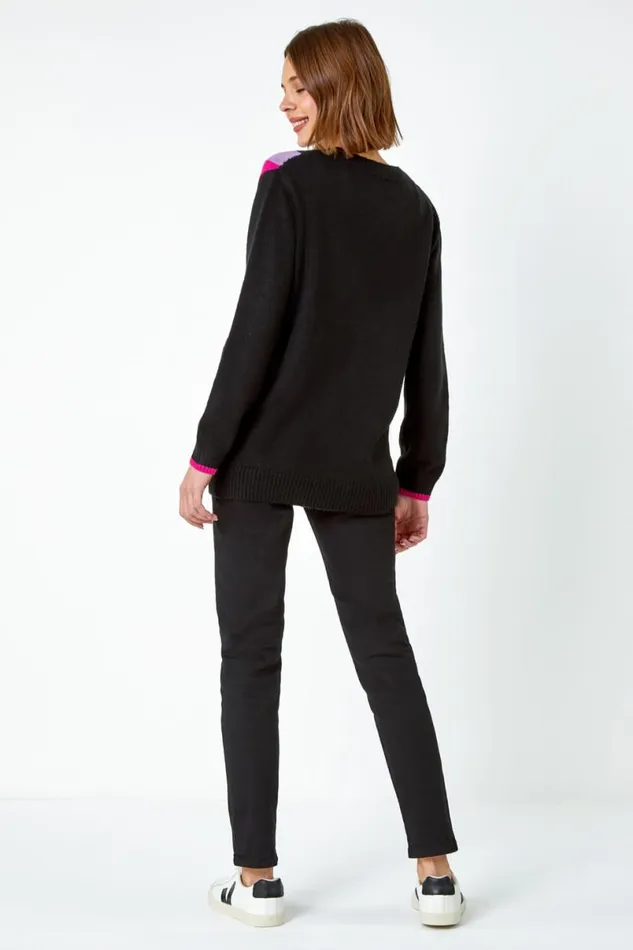 Black Lightning Bolt Knit Jumper Women Roman Knitwear
