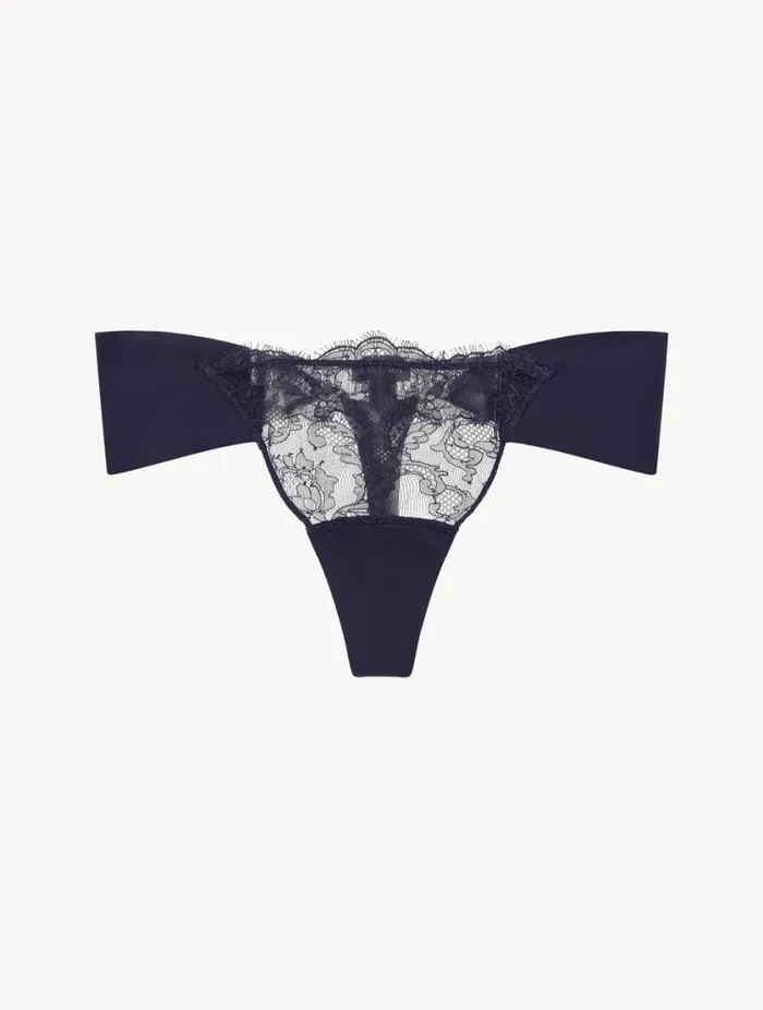 Black Lycra Thong With Chantilly Lace Lingerie La Perla G String and Thong