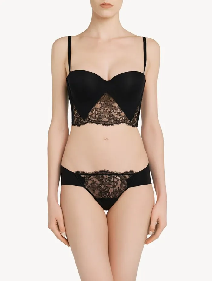 Black Lycra Thong With Chantilly Lace Lingerie La Perla G String and Thong