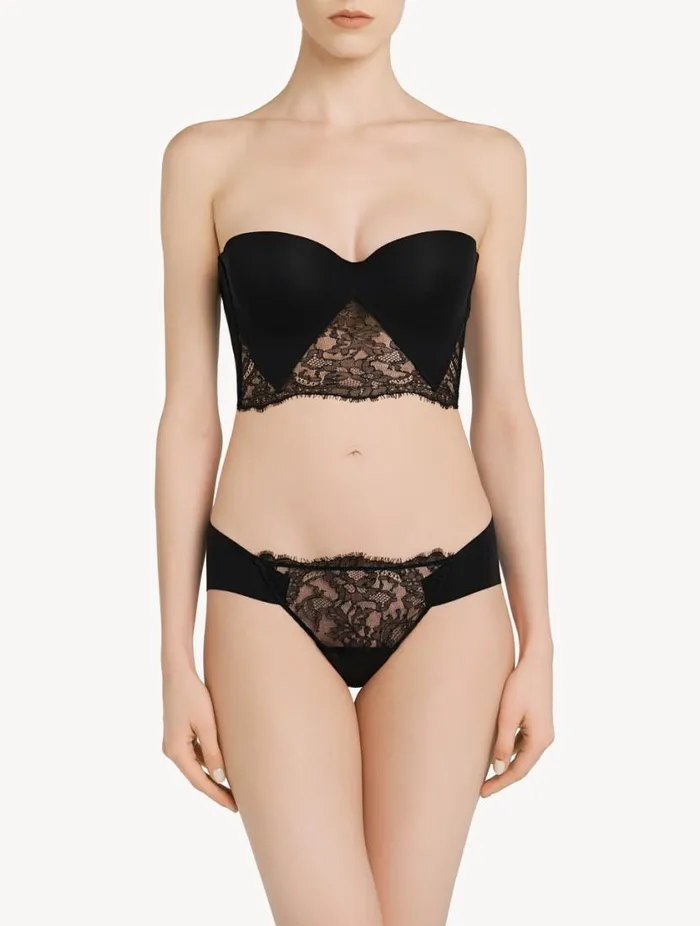 Black Lycra Thong With Chantilly Lace Lingerie La Perla G String and Thong