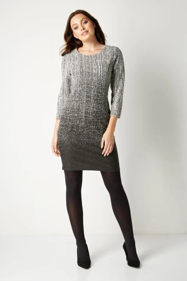 Black Ombre Textured Shift Dress Women Roman Dresses