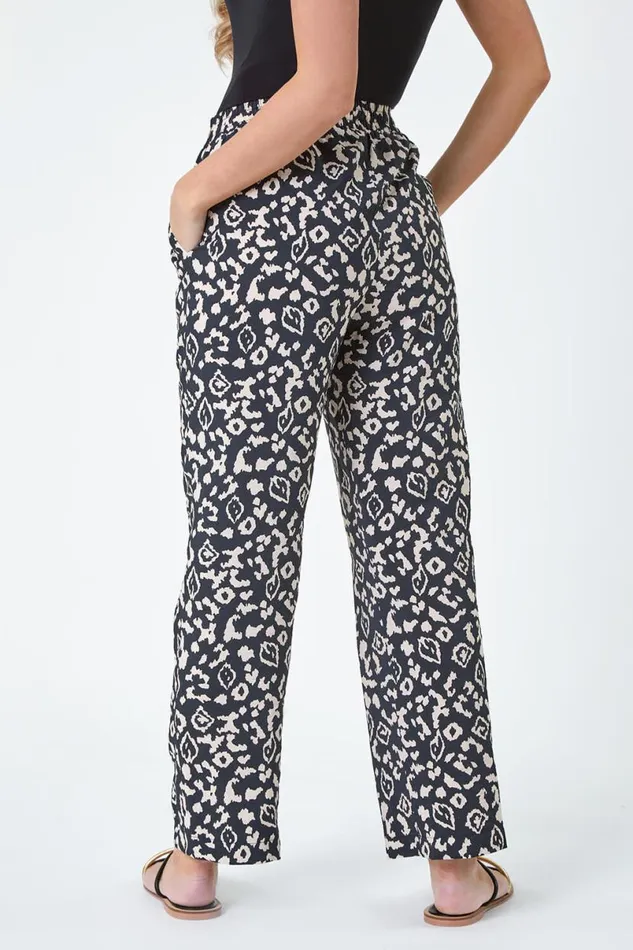 Black Petite Aztec Animal Pocket Trousers Women Roman Trousers