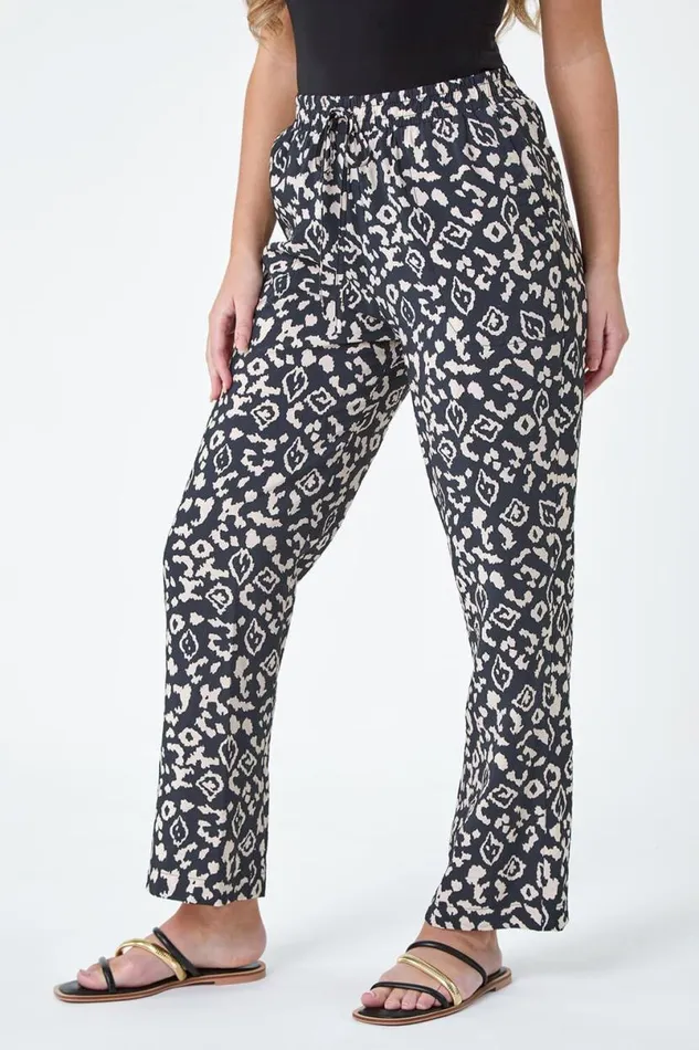 Black Petite Aztec Animal Pocket Trousers Women Roman Trousers