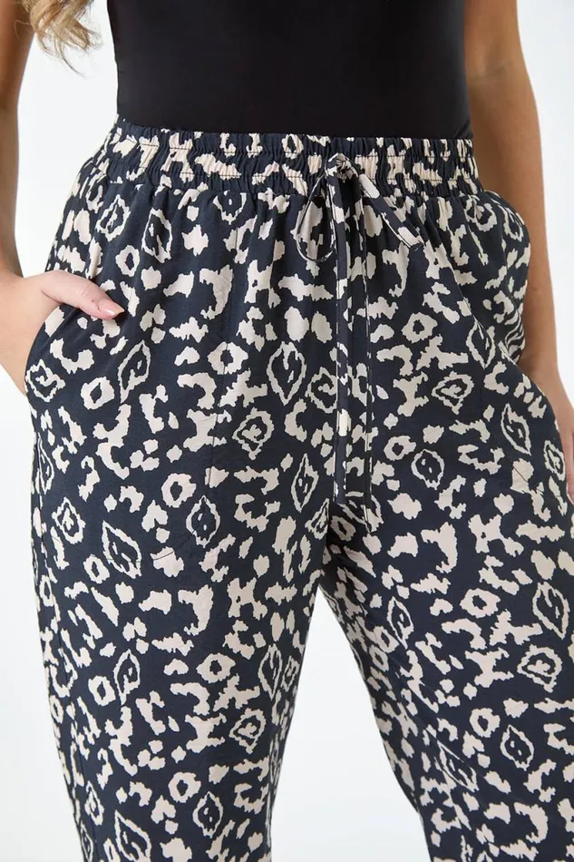 Black Petite Aztec Animal Pocket Trousers Women Roman Trousers