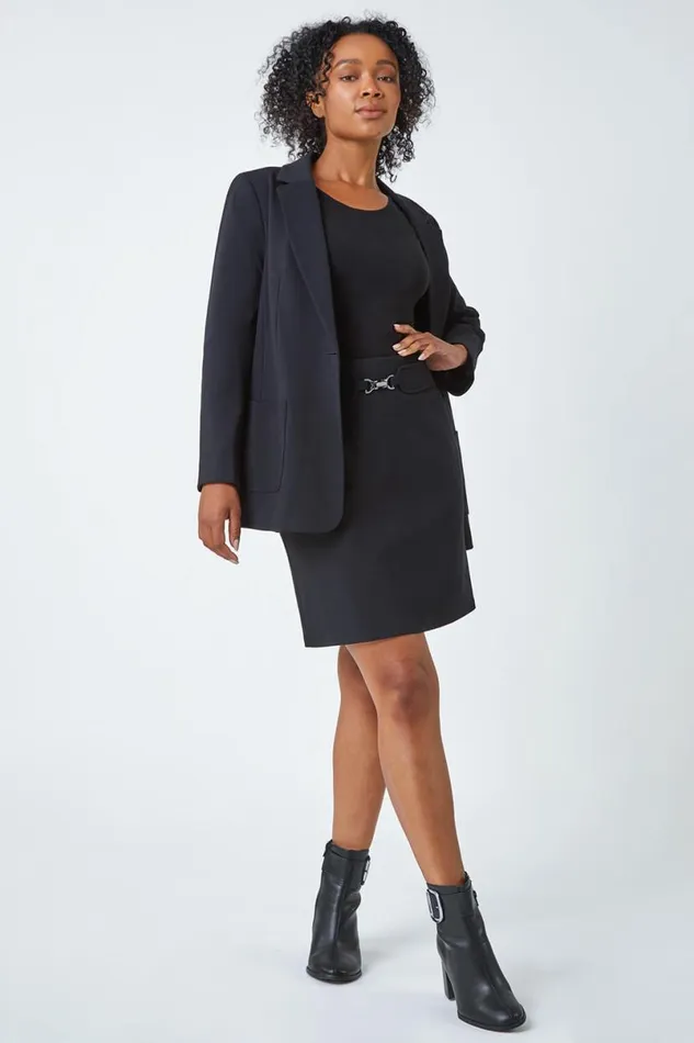 Black Petite Toggle Pocket Detail Stretch Skirt Women Roman Skirts