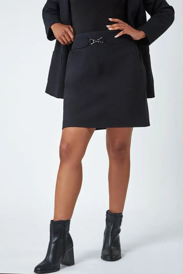 Black Petite Toggle Pocket Detail Stretch Skirt Women Roman Skirts