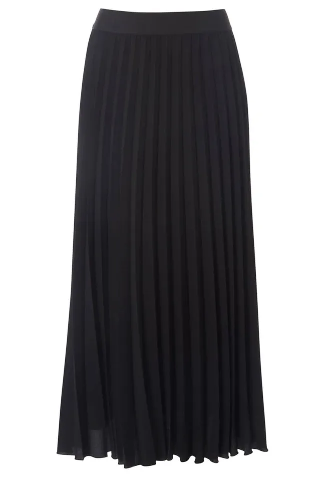 Black Pleated Elastic Waist Maxi Skirt Women Roman Skirts