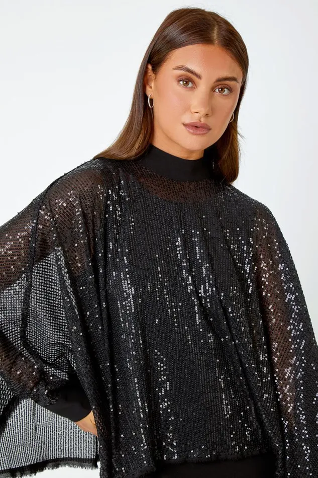 Black Sequin Overlay Stretch Bodycon Dress Women Roman Dresses