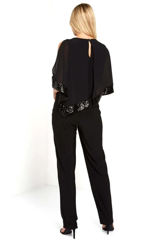 Black Sequin Trim Overlay Jumpsuit Women Roman Dresses