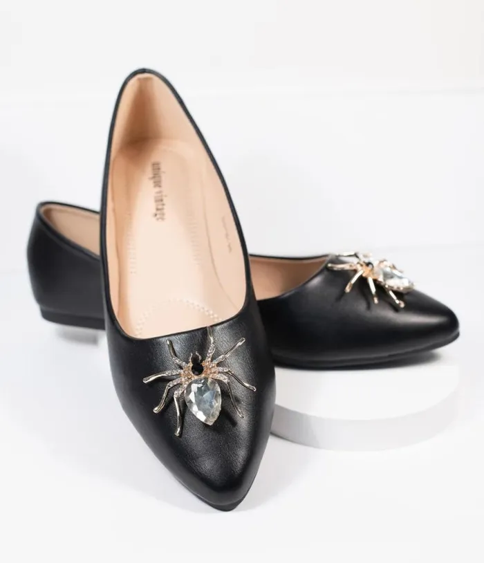 Black Spider Evie Flats HalloweenShoes Unique Vintage Flats