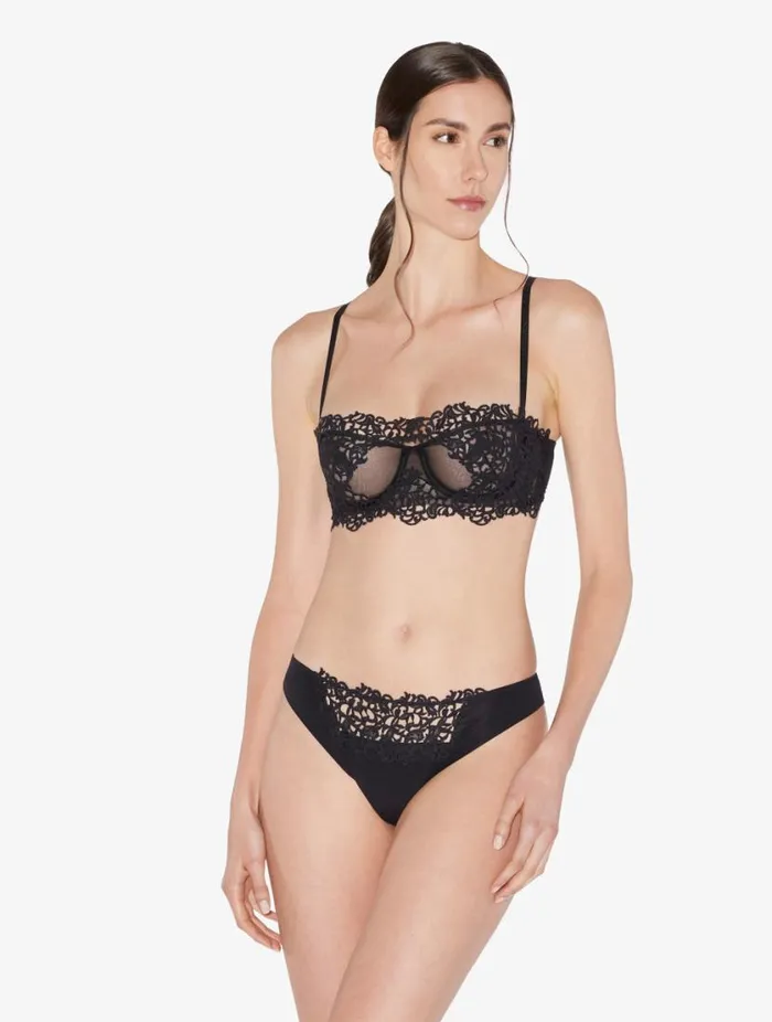 Black Thong With Macram Lingerie La Perla G String and Thong