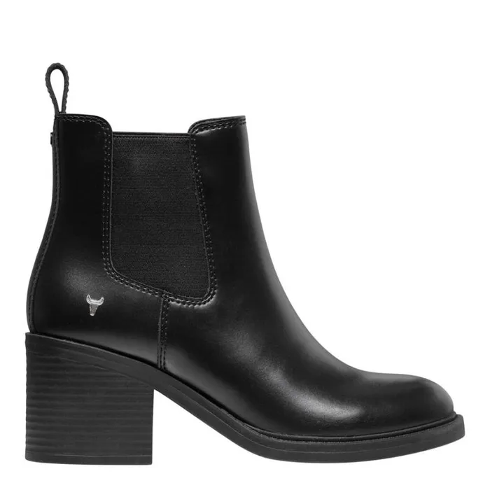 Boots Women Windsor Smith VARSITY BLACK LEATHER BOOTS