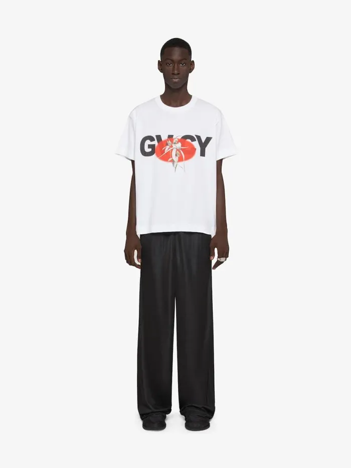 Boxy Fit TShirt In Cotton With Flower Print White Men Givenchy TShirts